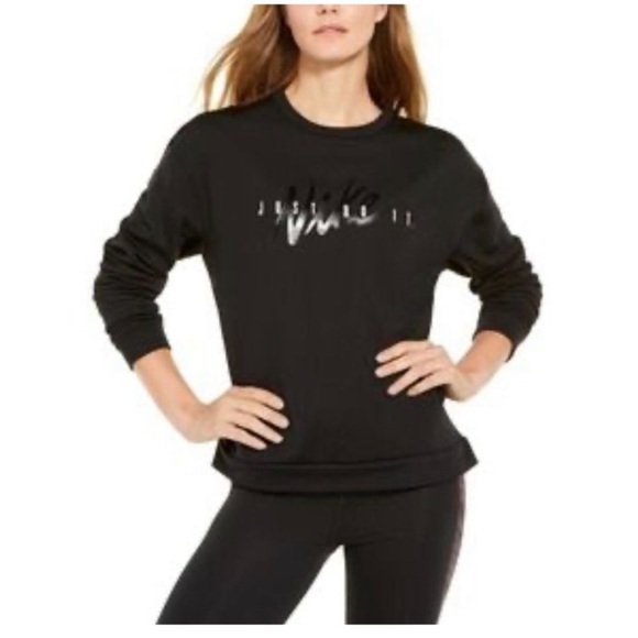 NIKE WOMEN'S GLOSSY Logo "Just Do It" Black
Sweatshirt with Pockets Sz S - Picture 2 of 5